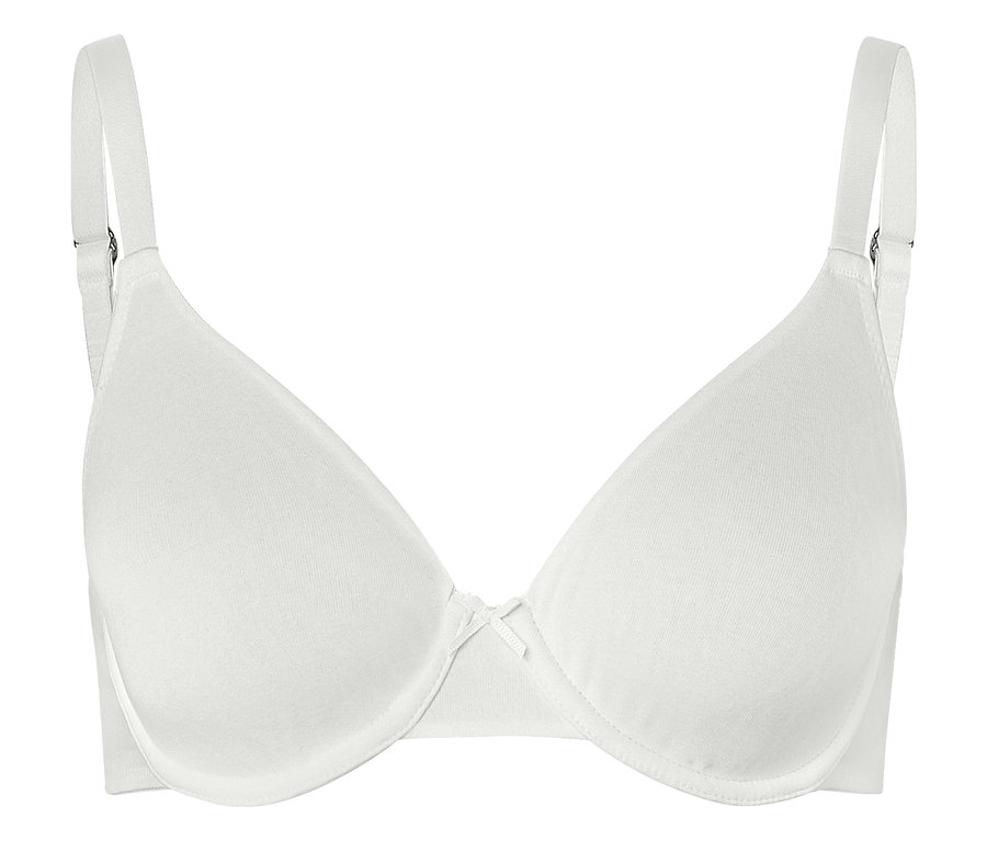Soutien-gorge blanc à armatures avec un petit nœud au centre.