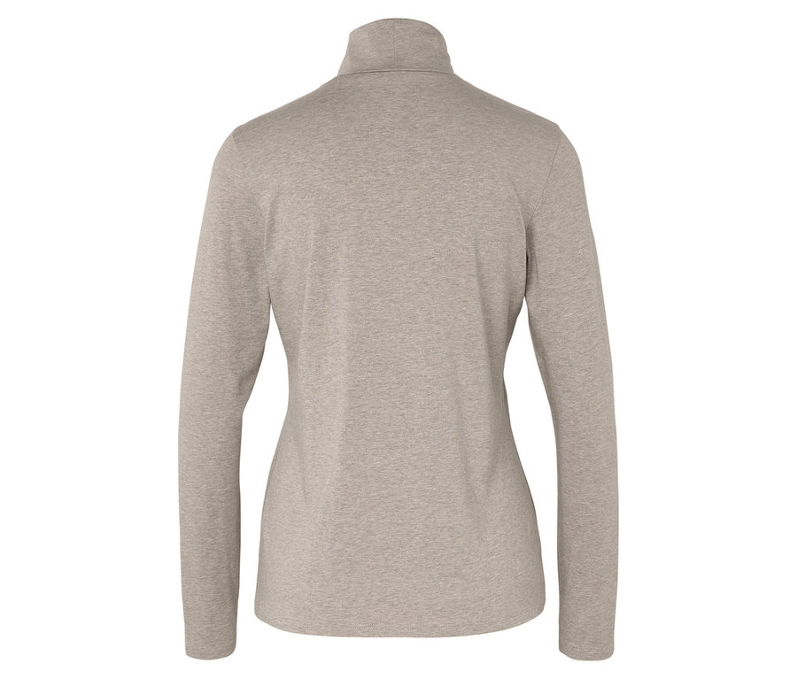 Vue arrière d'un t-shirt beige à manches longues avec fermeture éclair au niveau du cou.