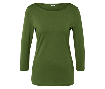 Un t-shirt vert à manches longues avec un col rond.