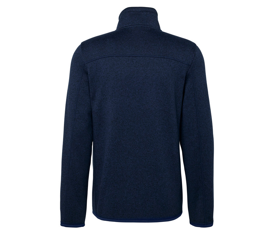 Veste en polaire bleu marine avec fermeture éclair courte et manches longues, vue arrière.