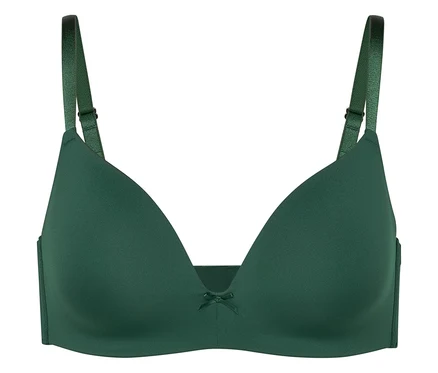 Soutien-gorge à armatures vert avec un nœud au centre.