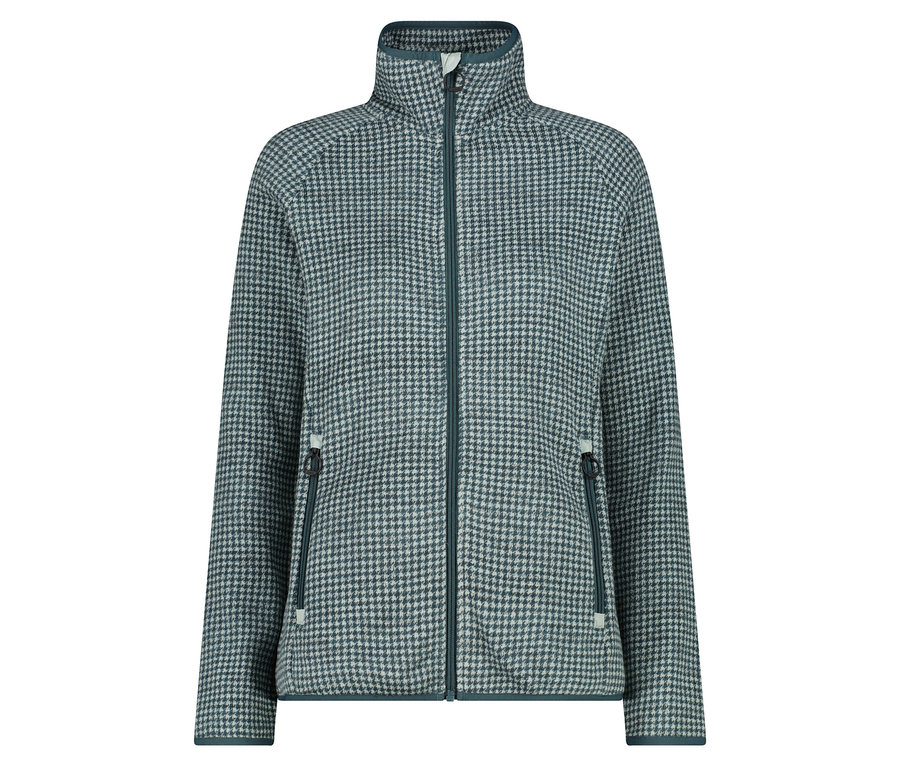 Veste à motif pied-de-poule avec fermeture éclair au centre.