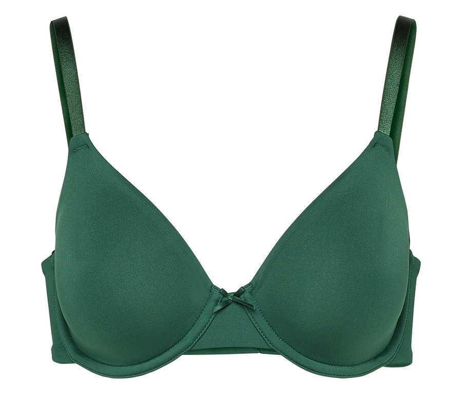 Soutien-gorge vert à armatures avec un nœud au centre.