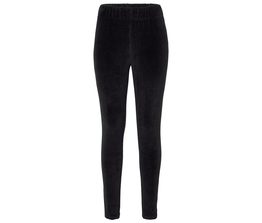 Leggings noirs en velours côtelé avec taille élastique.