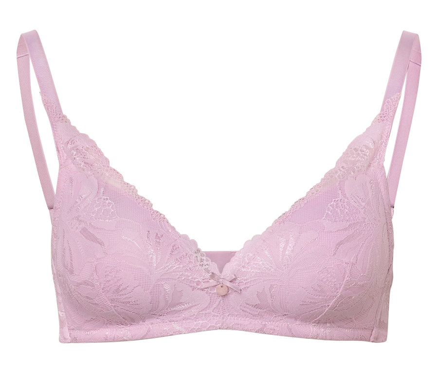 Gros plan d'un soutien-gorge en dentelle violet.