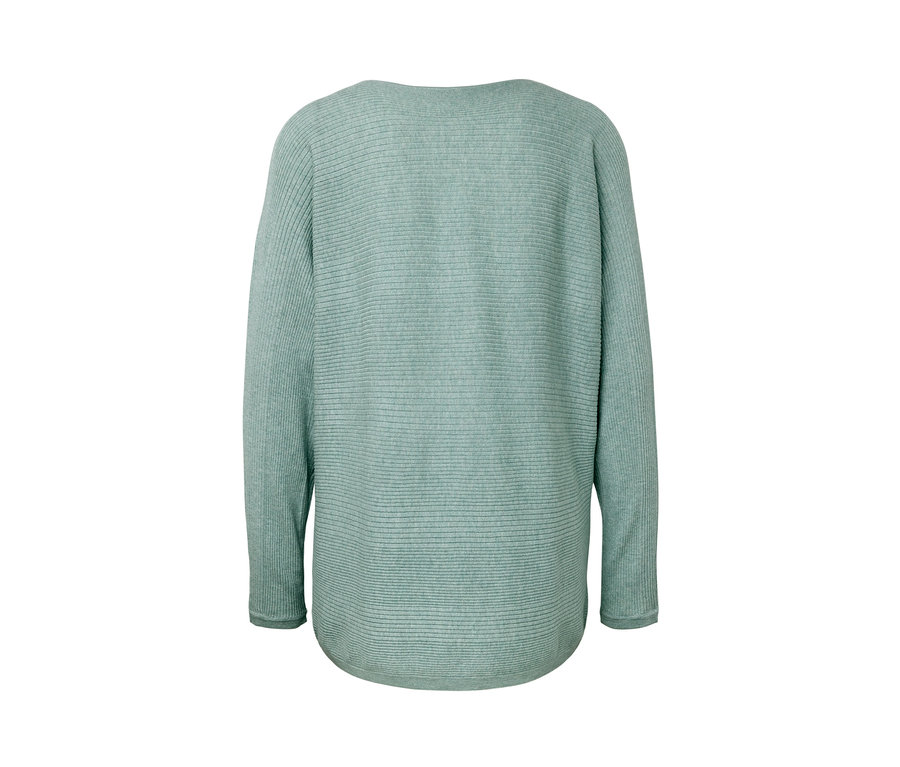 Vue détaillée de l'arrière d'un pull en maille fine sauge.