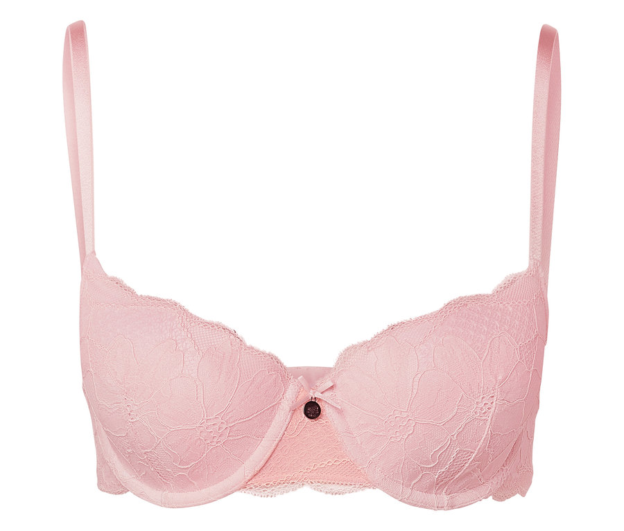 Soutien-gorge rose en dentelle à armatures.