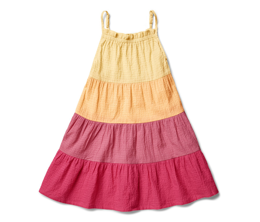 Robe tissée pour enfant à rayures colorées.