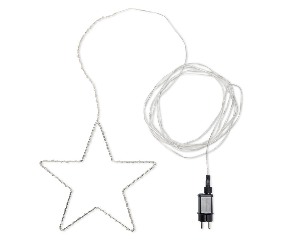 Étoile lumineuse avec câble d'alimentation et adaptateur.