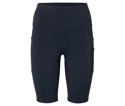 Leggings noirs arrivant au genou avec taille haute et poches sur les cuisses.