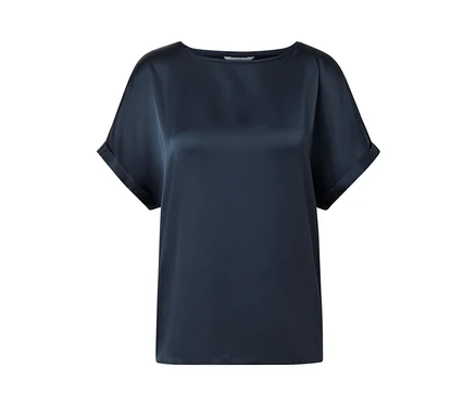 Blouse bimatière bleu marine.