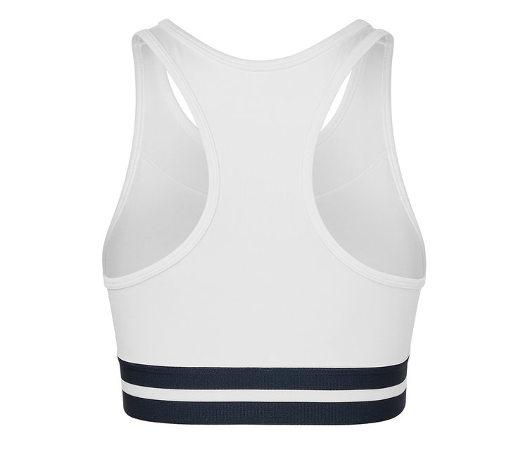 Vue détaillée de dos d'un bustier de sport blanc « Crop Top ».