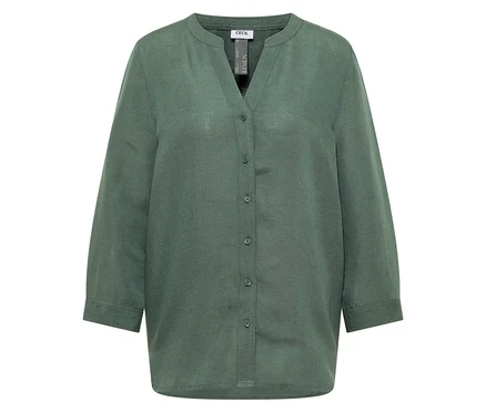 Chemisier vert en lin CECIL avec manches longues et patte de boutonnage sur toute la longueur.