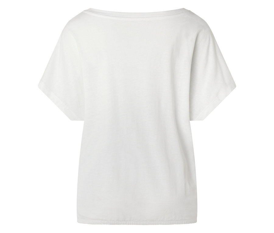 Vue arrière d'un t-shirt blanc à manches courtes et col rond.