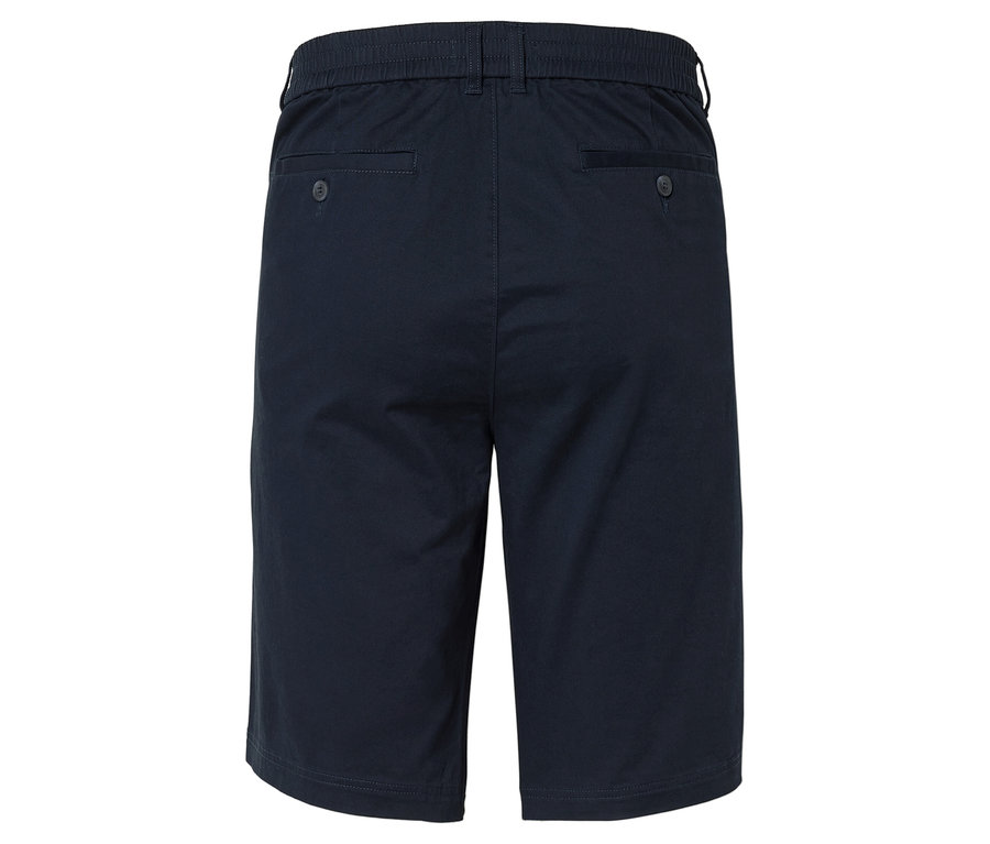 Short bleu marine vu de dos avec deux poches arrière.