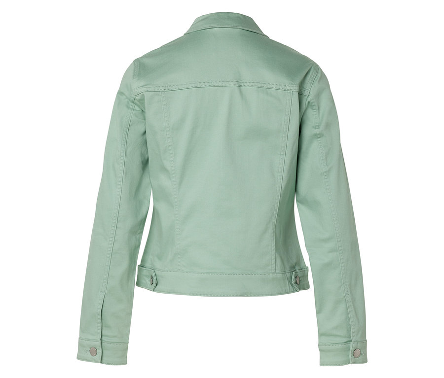 Vue arrière d'une veste vert clair avec des boutons.