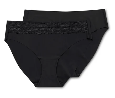 Deux culottes noires pour femmes sont posées l'une sur l'autre.