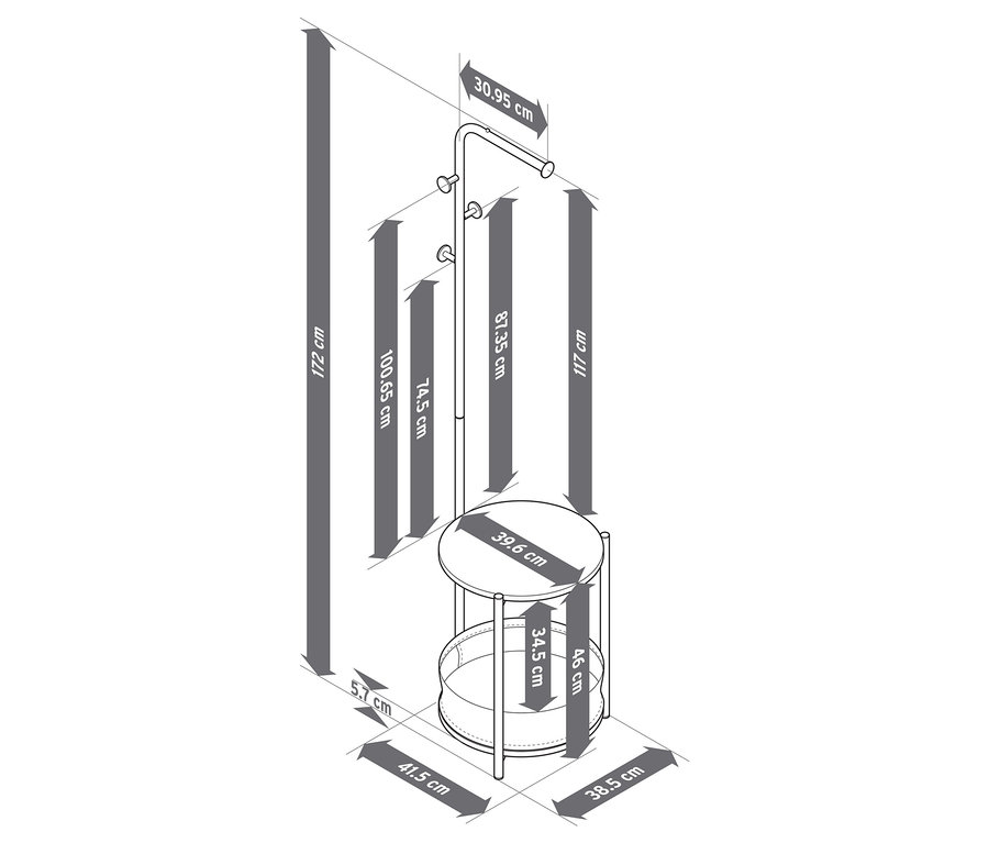 Illustration d'un porte-vêtements avec les dimensions.