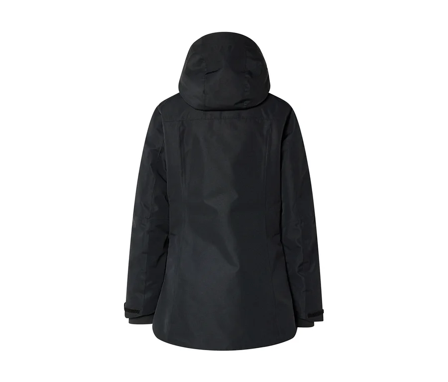 Veste noire à capuche, vue de dos. Les poignets des manches sont ajustables.