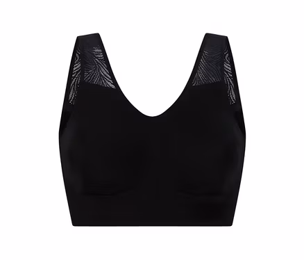 Bustier SCHIESSER avec dentelle noir, avec décolleté en V et bretelles à motifs.