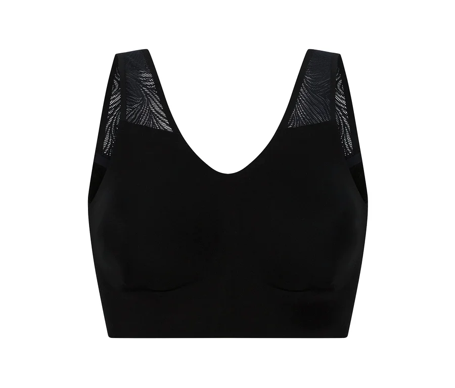 Bustier SCHIESSER avec dentelle noir, avec décolleté en V et bretelles à motifs.