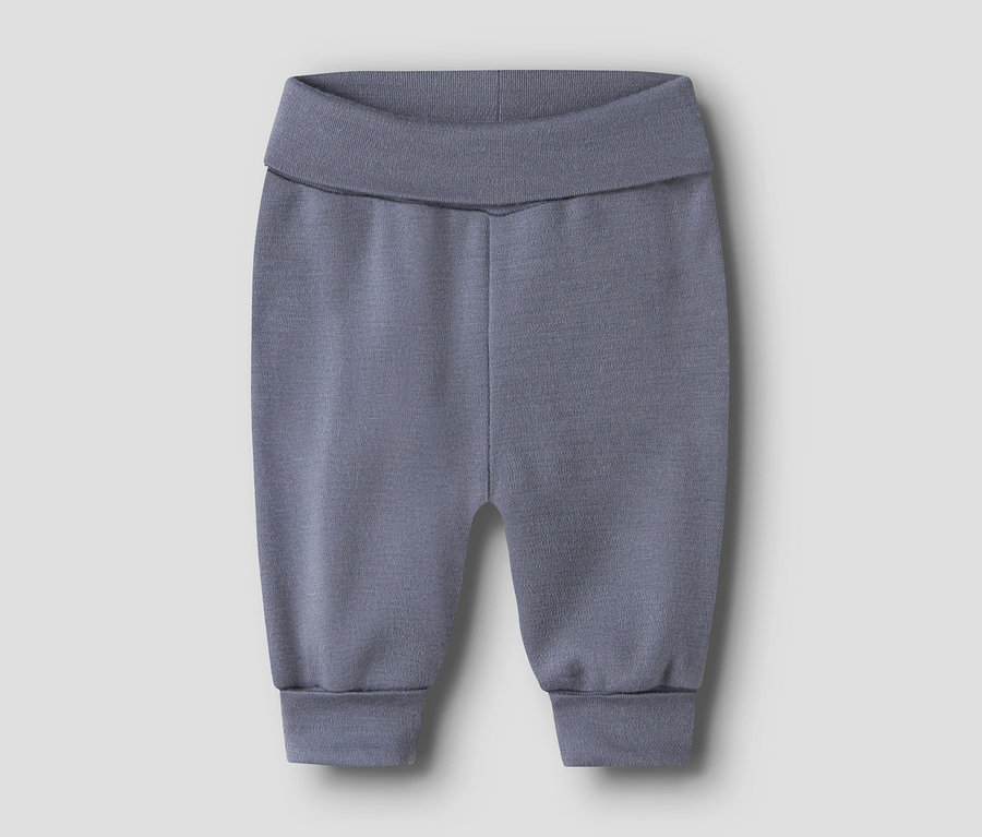 Pantalon de bébé gris avec une large ceinture côtelée et des poignets.