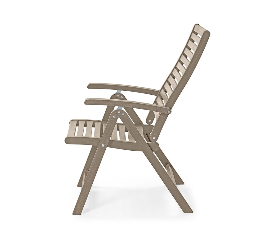 Vue latérale des chaises « Leira » grises avec dossier haut réglable.