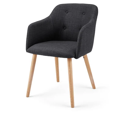 Chaise rembourrée anthracite avec pieds en bois.
