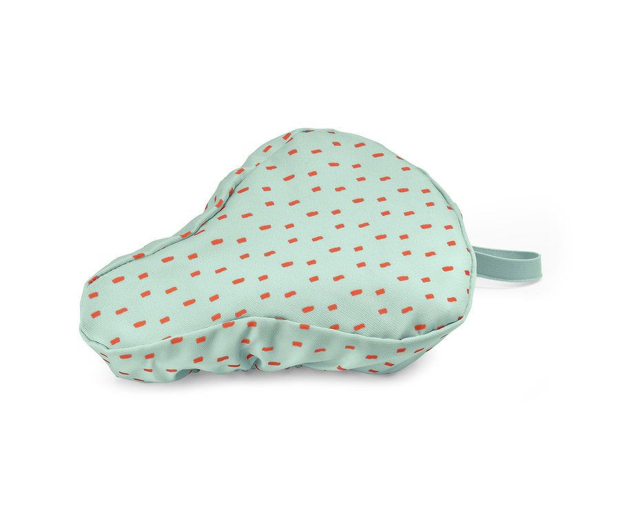 Housse de selle de vélo, enfants, vert clair avec des points orange.