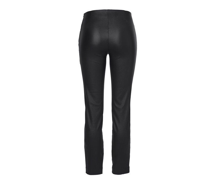 Pantalon stretch enduit noir vu de dos.