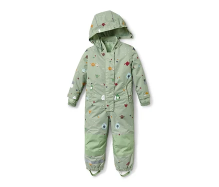 Combinaison de pluie verte à capuche avec motif de monstres.