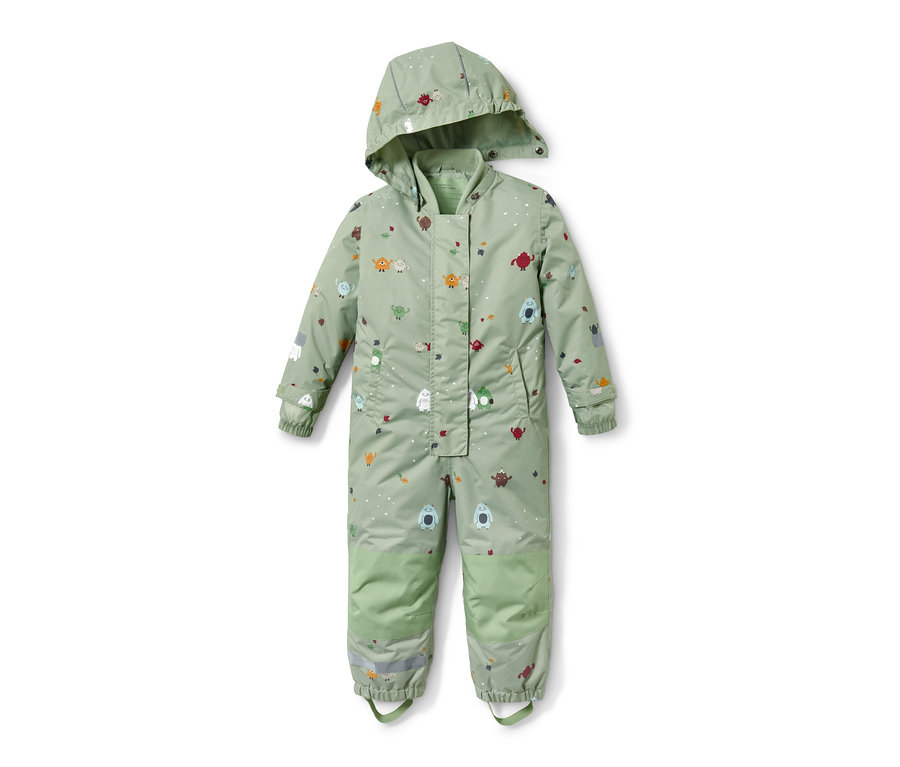 Combinaison de pluie verte à capuche avec motif de monstres.