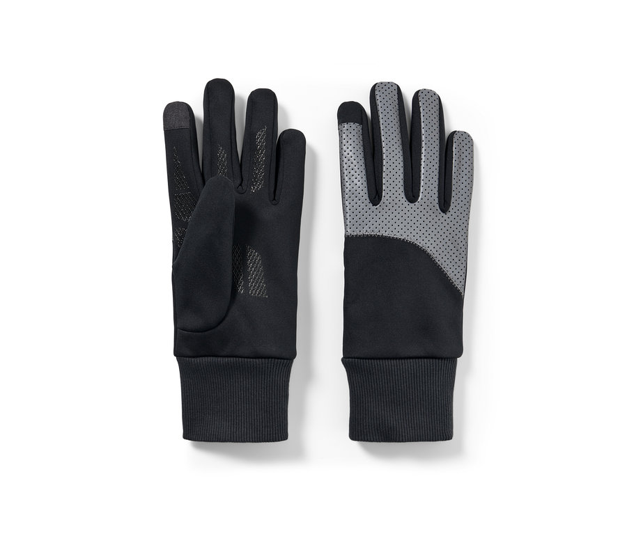 Deux gants coupe-vent avec parementure réfléchissante à plat.