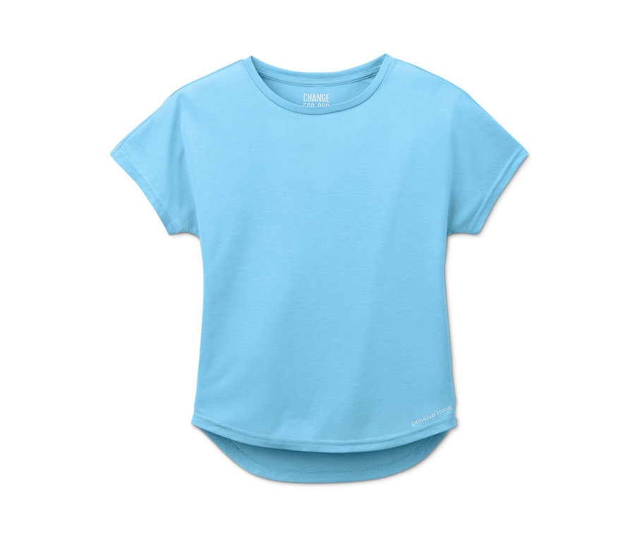 Un t-shirt fonctionnel bleu clair à manches courtes pour filles en matière recyclée.