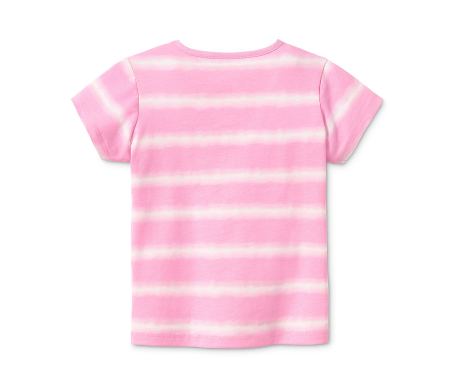 Vue arrière d'un t-shirt en coton bio rayé rose et blanc.
