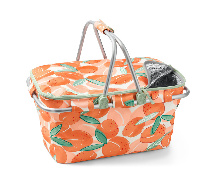 Panier isotherme à motifs de pêches.