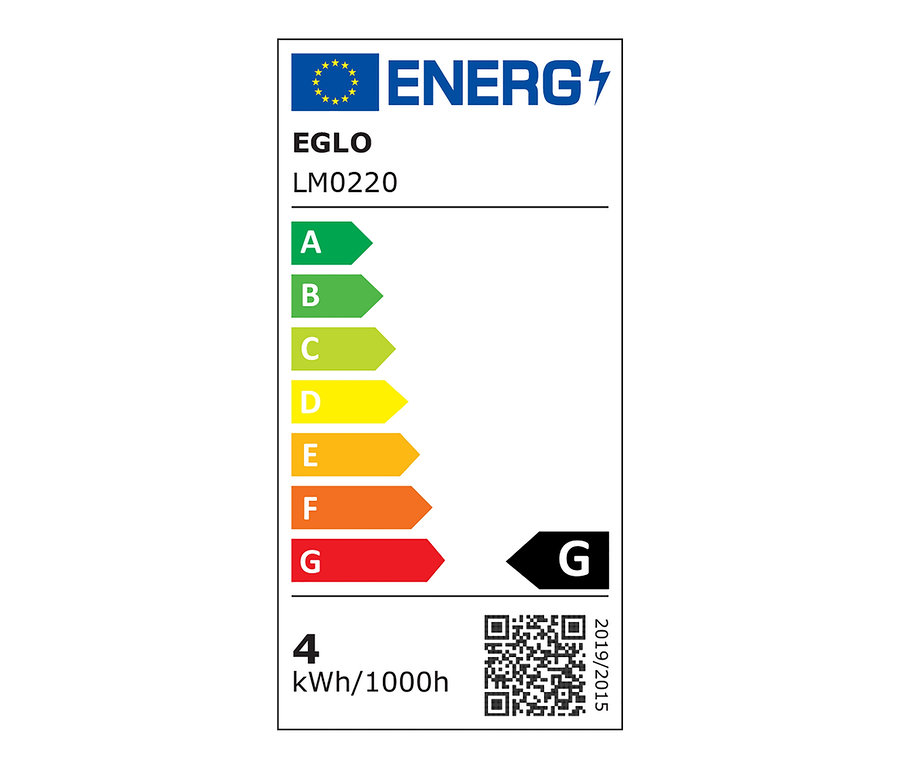 Étiquette énergétique avec les classes A à G et code QR.