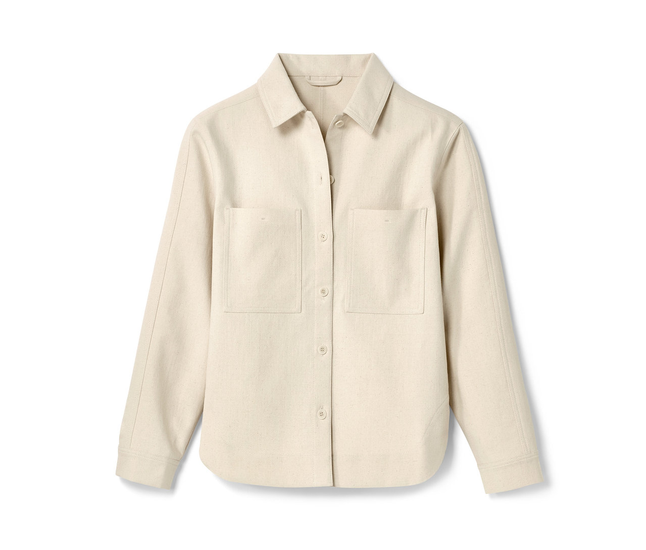 Une veste chemisier NAH/STUDIO écrue en coton non coloré à manches longues et deux poches.