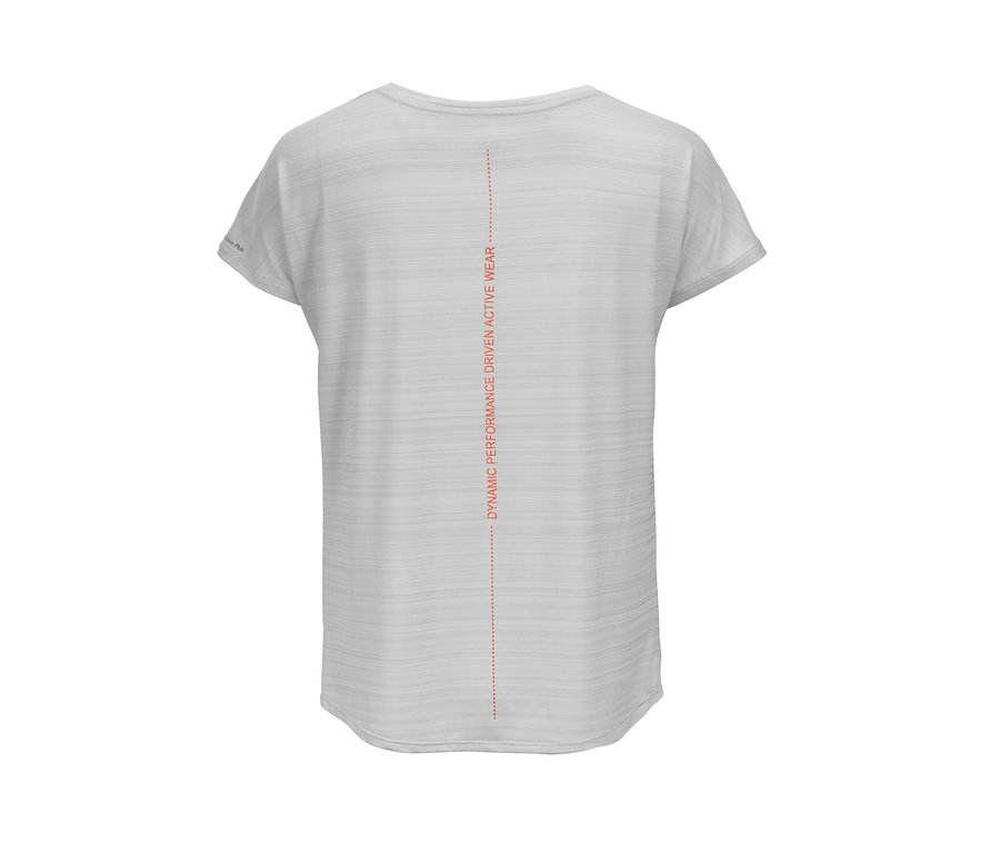 Vue détaillée d'un t-shirt de sport gris clair chiné.