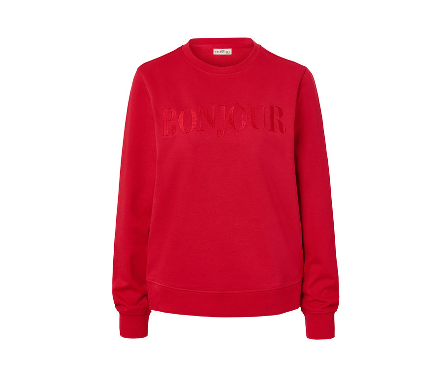 Sweat-shirt rouge avec broderie BONJOUR.