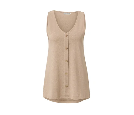 Haut beige chiné avec patte de boutonnage.