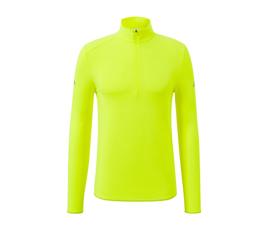 T-shirt fonctionnel thermique à manches longues jaune fluo avec fermeture éclair.