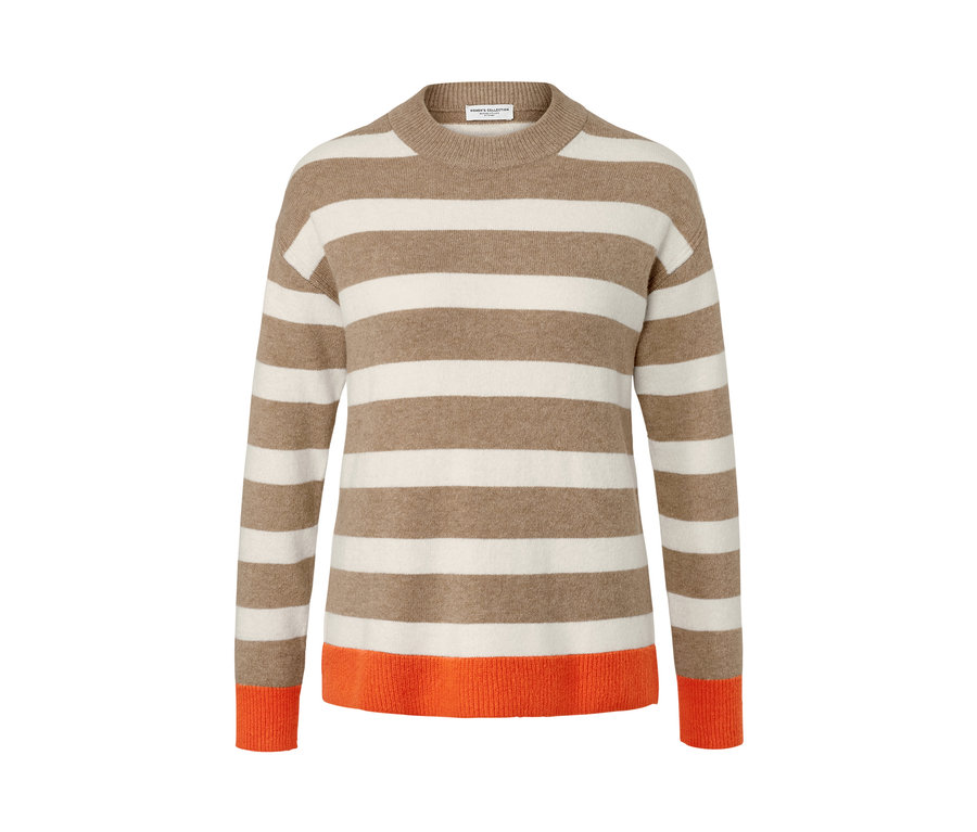 Pull en maille à rayures avec ourlet orange.