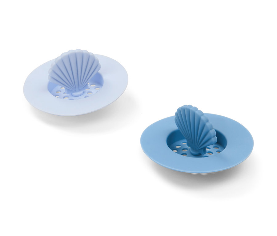 Deux tamis d'évier en silicone bleus.