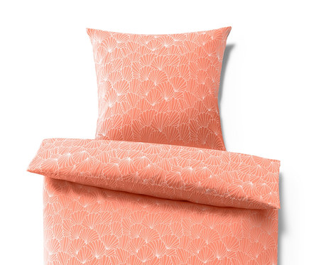 Parure de lit corail en microfibre avec motif coquillage de taille standard et grande taille.