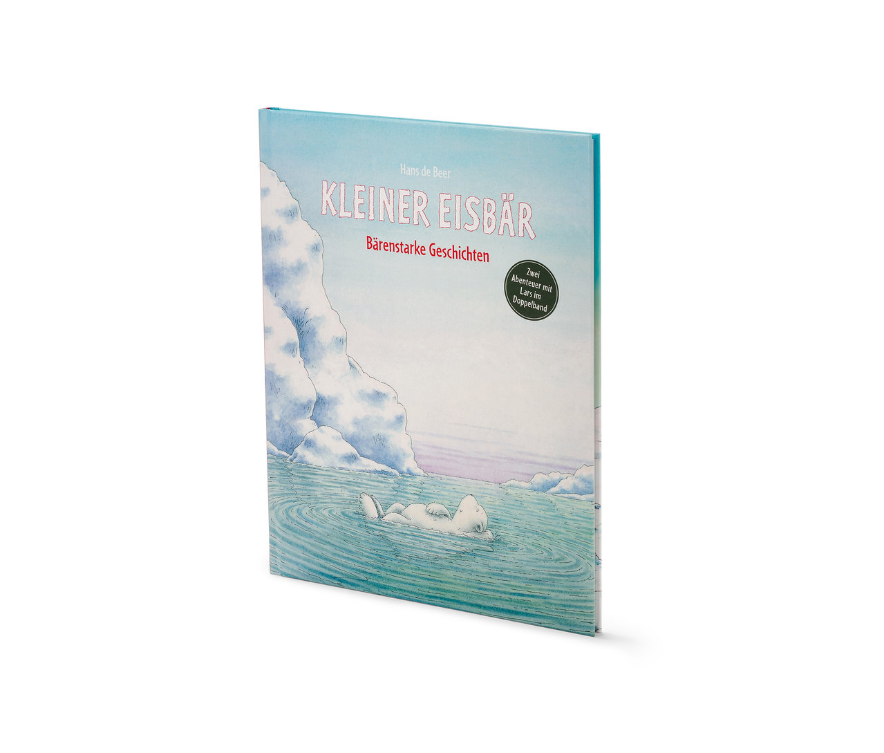 Livre «
Kleiner Eisbär – bärenstarke Geschichten
» avec une illustration d'un ours polaire flottant dans l'eau.
