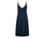 Chemise de nuit bleu foncé à bretelles fines avec dentelle à l'encolure.