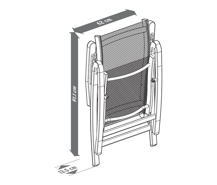 Illustration d'une chaise haute « Liska » avec dossier réglable et dimensions.