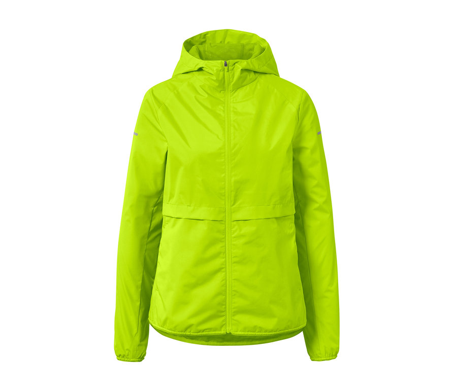 Veste de course coupe-vent vert fluo.
