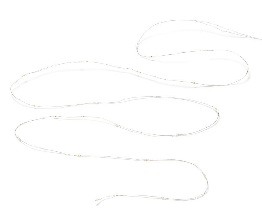 Une micro-guirlande lumineuse à LED, gouttes, sur un fond blanc.
